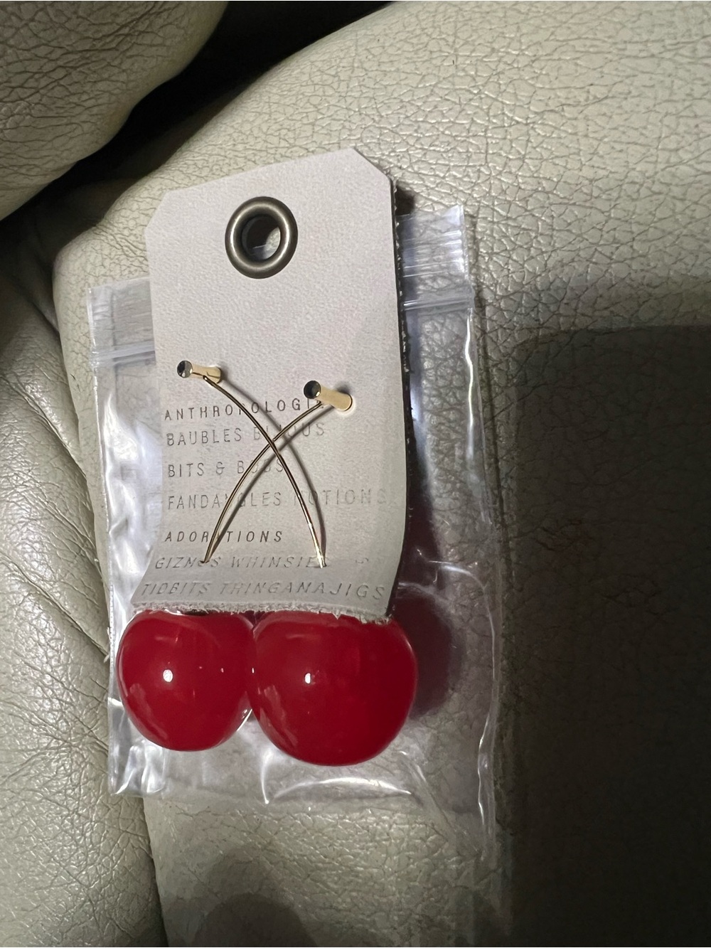 Anthropologie Glossy Red Cherry Drop Earrings with Gold Stems